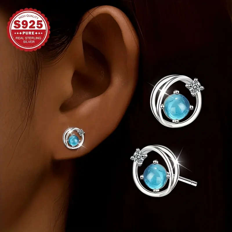 925 Silver Plated Inlaid Synthetic Zirconia Earrings