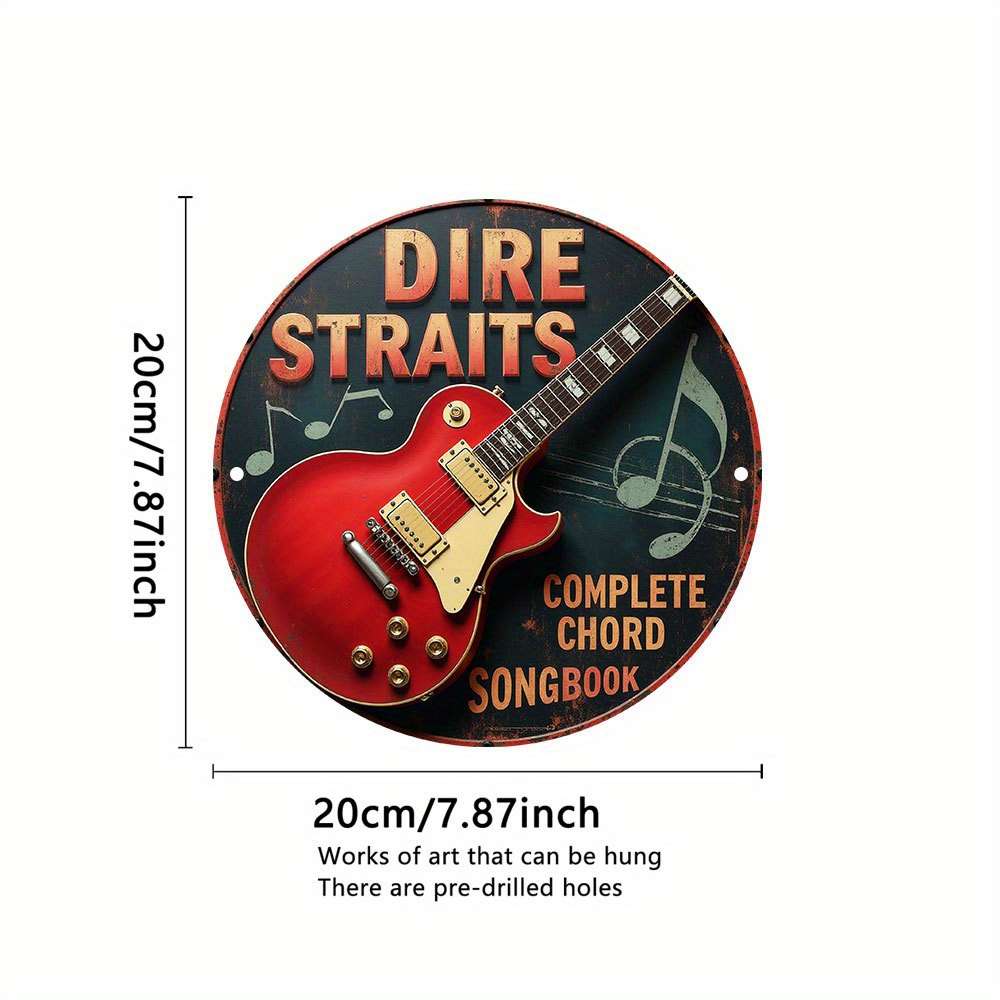 2D Flat  Vintage Aluminum Tin Plaque Wall Art Dire Straits Complete Chord Set Guitar