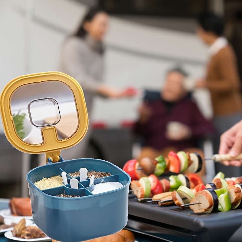 1pc 4-in-1 Large Capacity Seasoning Box with Lid and Spoon Durable ABS Material Four Compar