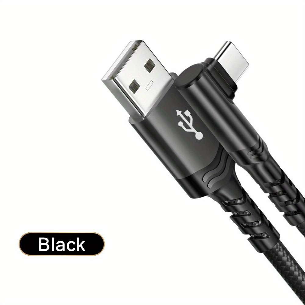 1pc Type C Charger Fast Charging 100cm Right Angle USB to USB C Cable Braided USBC Charger for