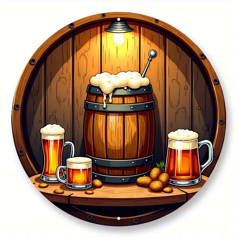 1pc Vintage Beer Barrel Round Aluminum Sign Rustic Metal Wall Art