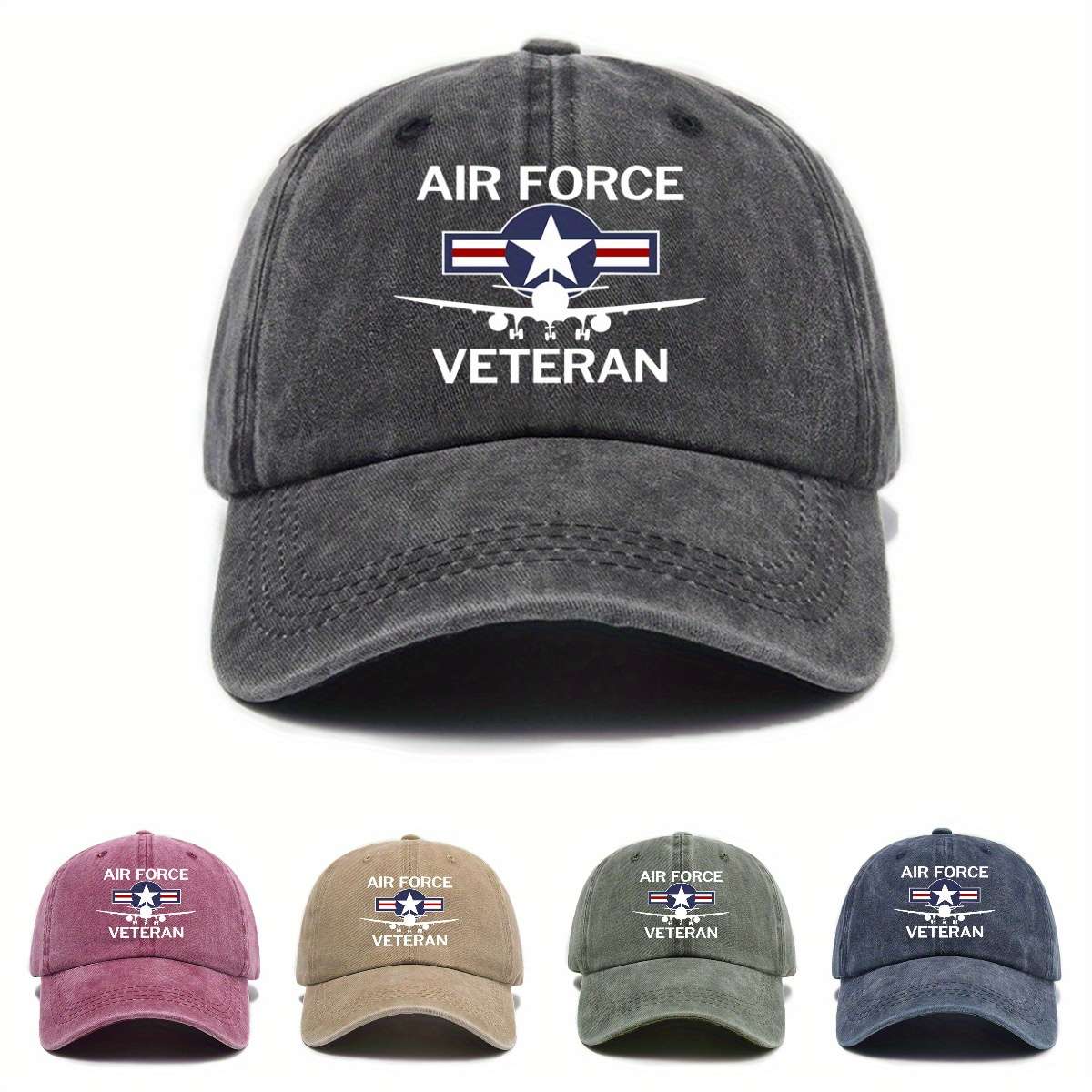 Minimalist Adjustable Baseball Cap with Air Force Veteran Embroidery Sun Protection Casual