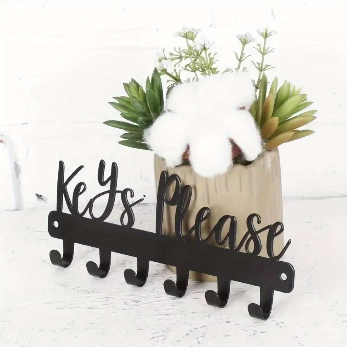 CIFbuy Small Key Holder Wall Mounted Black Metal Decorative Mini with Key Hooks Easy Install Fa