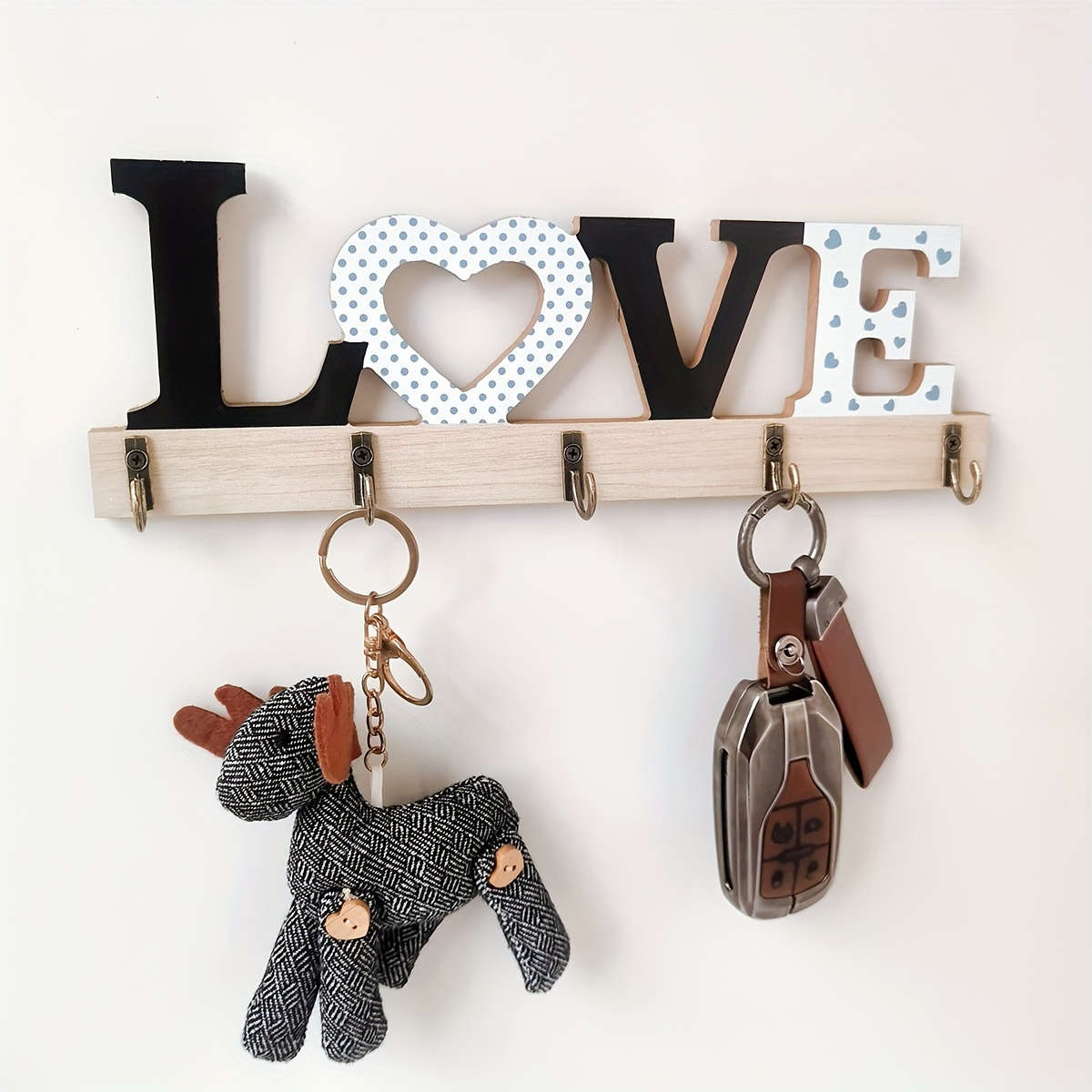 Rustic Wooden Floating Frame Hook Wall DecorAntique Key Holder with HOME Sign Easy Install Entry