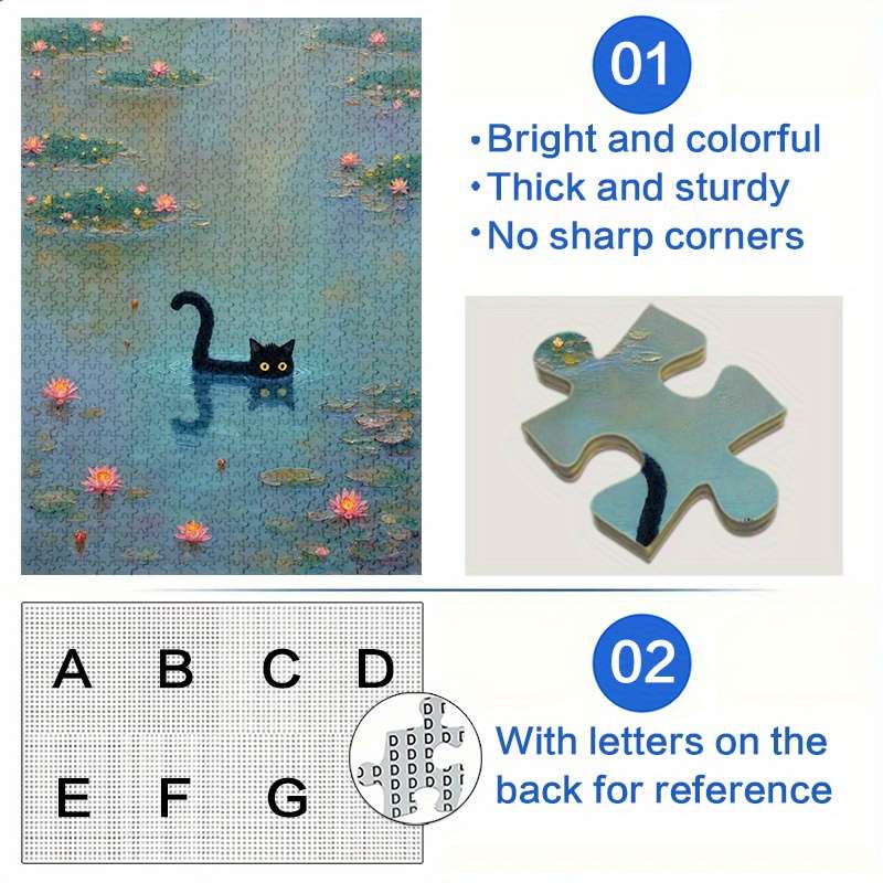 1000pcs Black Cat Pond Jigsaw Puzzle Scratch Water Resistant Advanced DIY Brain