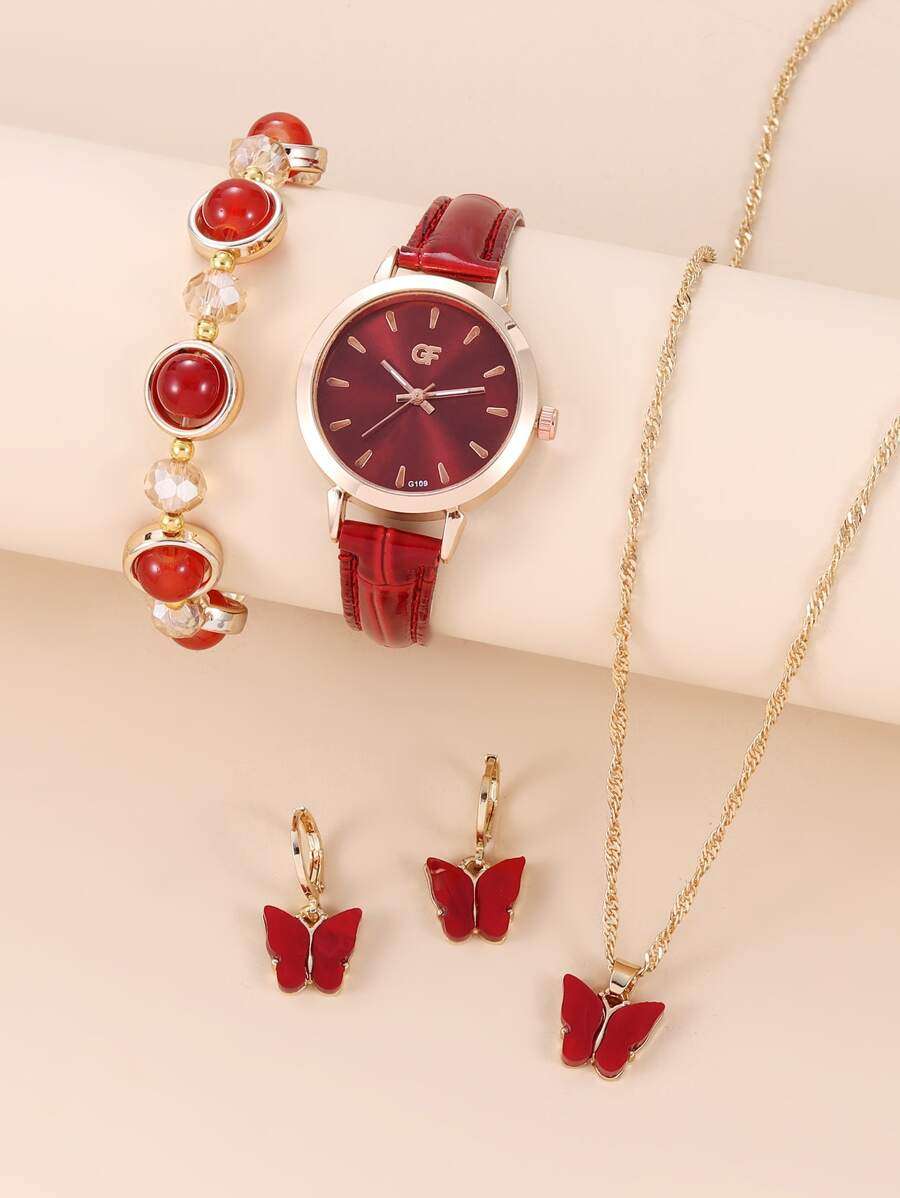 Ladies Quartz Watch & 4pcs Jewellery Set (Model L105)