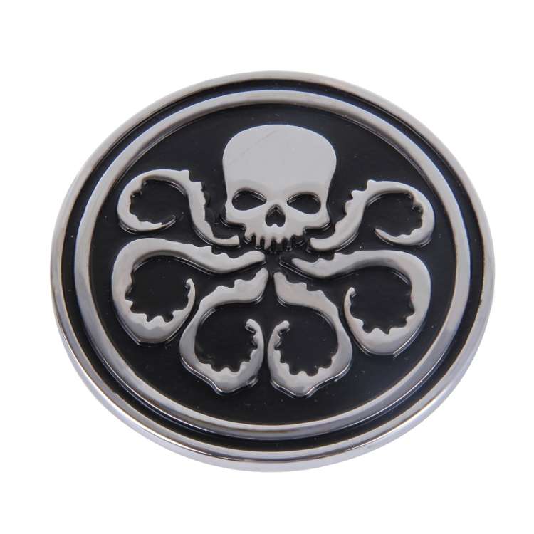 Skull Pattern Circular Shape Shining Metal Car Free Sticker(Black)
