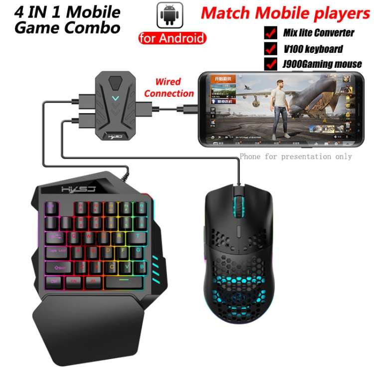 HXSJ V100+J900+P8 One-handed Keyboard + Programming Gaming Mouse + Keyboard Mouse Converter Set