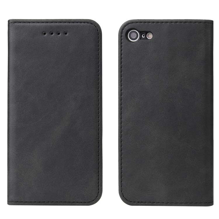For iPhone SE 2022 / SE 2020 / 8 / 7 Calf Texture Magnetic Horizontal Flip Leather Case with Holder