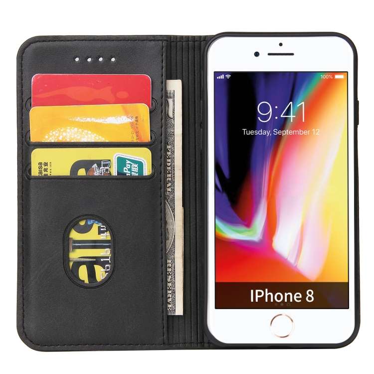 For iPhone SE 2022 / SE 2020 / 8 / 7 Calf Texture Magnetic Horizontal Flip Leather Case with Holder