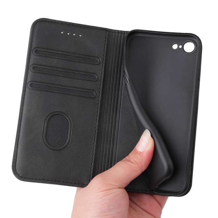 For iPhone SE 2022 / SE 2020 / 8 / 7 Calf Texture Magnetic Horizontal Flip Leather Case with Holder