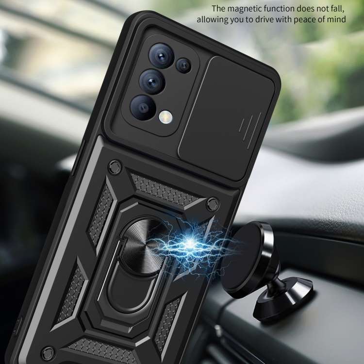 For OPPO Reno5 4G/5G Sliding Camera Cover Design TPU Hybrid PC Phone Case(Gold)