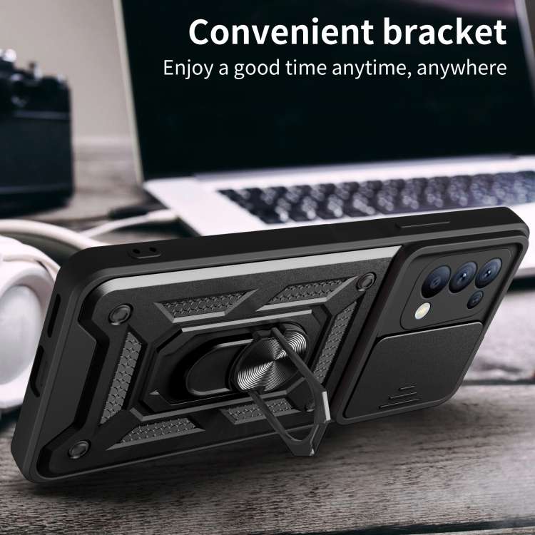 For OPPO Reno5 4G/5G Sliding Camera Cover Design TPU Hybrid PC Phone Case(Gold)