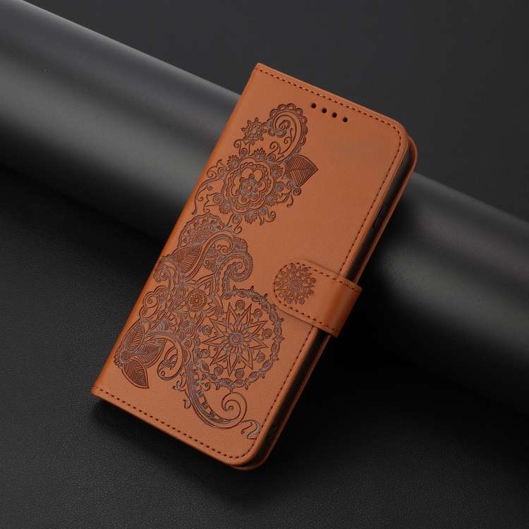 For Tecno Spark 10 4G Datura Flower Embossed Flip Leather Phone Case(Brown)