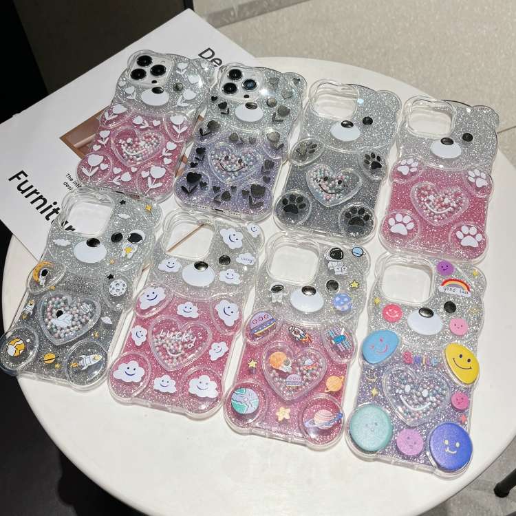 For iPhone 13 Pro Bear Shaped Painted TPU Phone Case(Space)