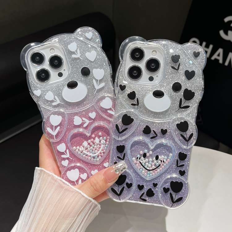 For iPhone 13 Pro Bear Shaped Painted TPU Phone Case(Space)