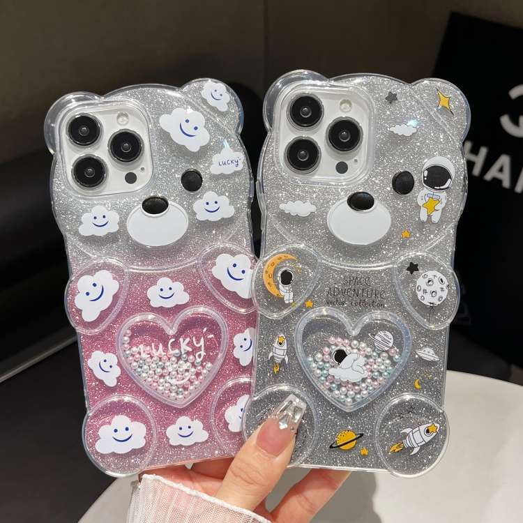 For iPhone 13 Pro Bear Shaped Painted TPU Phone Case(Space)