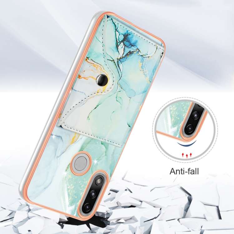 For Motorola Moto E7 Power / E7i Power Marble Pattern IMD Card Slot Phone Case(Green)