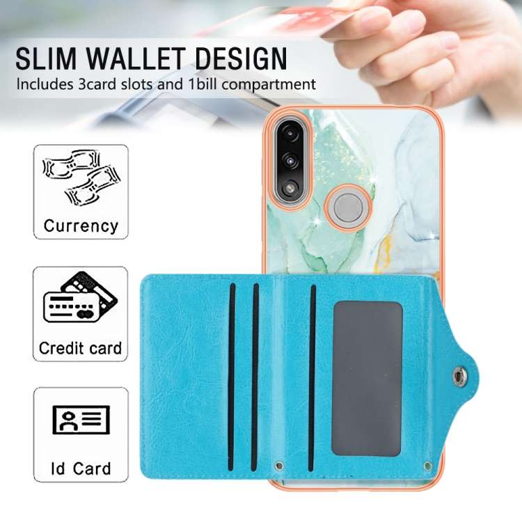 For Motorola Moto E7 Power / E7i Power Marble Pattern IMD Card Slot Phone Case(Green)