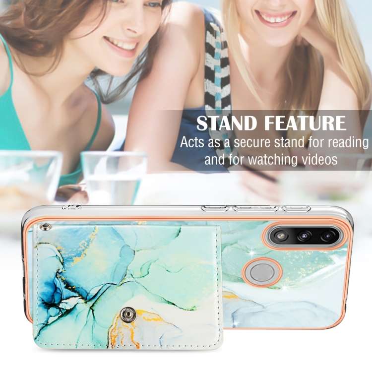 For Motorola Moto E7 Power / E7i Power Marble Pattern IMD Card Slot Phone Case(Green)