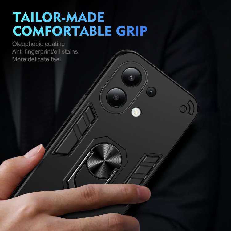 For Xiaomi Redmi Note 13 4G Shockproof Metal Ring Holder Phone Case(Black)