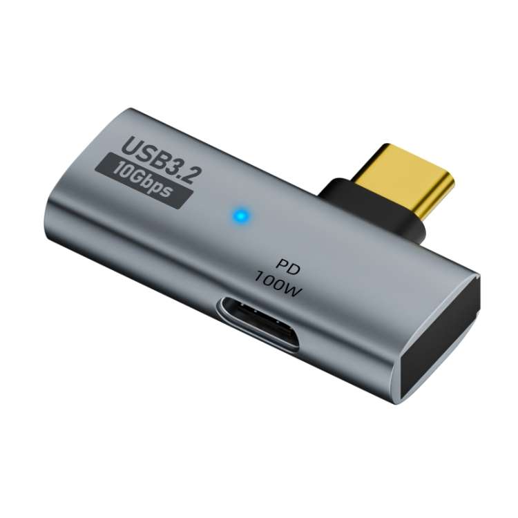 2 in 1 10Gbps PD 100W USB-C / Type-C Charging Side-bend Transfer Adapter(Grey)