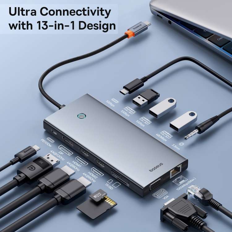 Baseus PortalJoy Series 13 in 1 Type-C to Quadruple Display HUB Adapter(Space Grey)