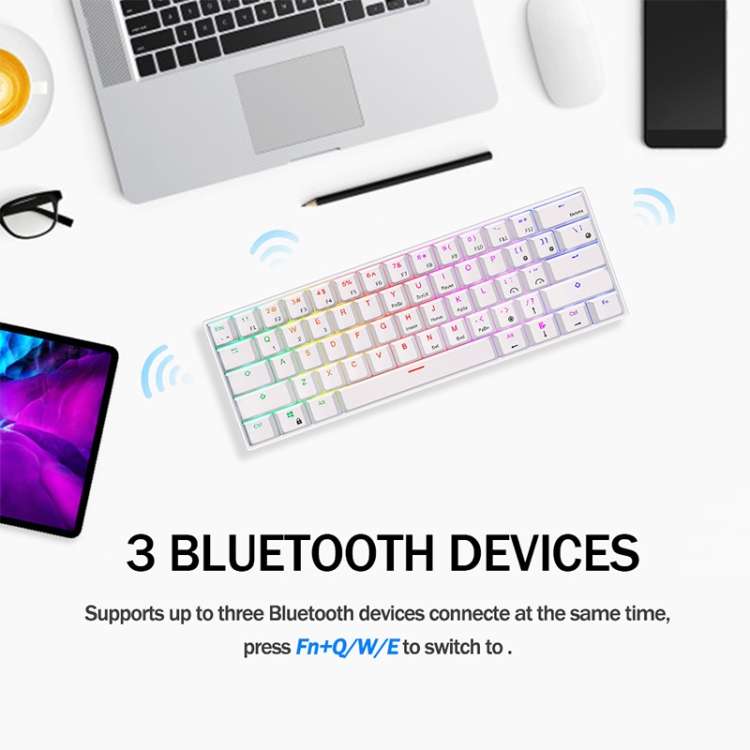 RK61 61 Keys Bluetooth / 2.4G Wireless / USB Wired Three Modes Red Switch Tablet Mobile Gaming Mecha