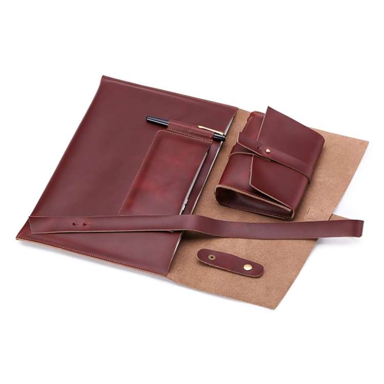 Universal Genuine Leather Business Power Adapter Laptop Tablet Bag with Cable Winder, For 15 inch an