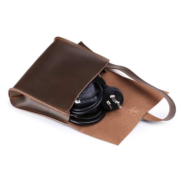 Universal Genuine Leather Business Power Adapter Laptop Tablet Bag with Cable Winder, For 15 inch an