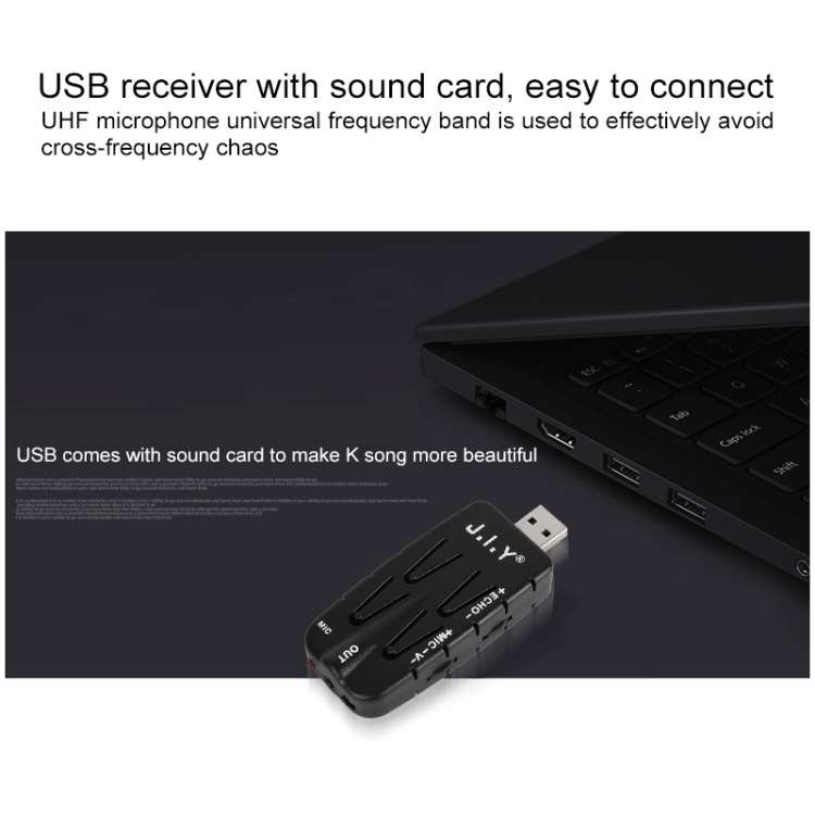 J.I.Y 2 in 1 K Song Wireless Microphones for TV PC with Audio Card USB Receiver (Black)