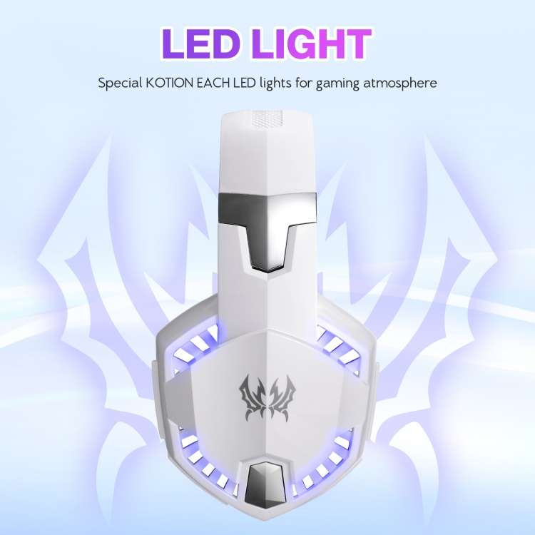 KOTION EACH G2000 Over-ear Gaming Headset with Mic Stereo Bass LED Light,Cable Length: 2.2m(White)