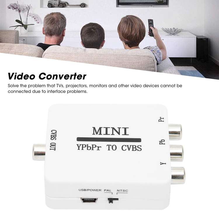 Mini YPBPR to CVBS Video Converter Component AV Adapter for TV / Projector / Monitor(White)