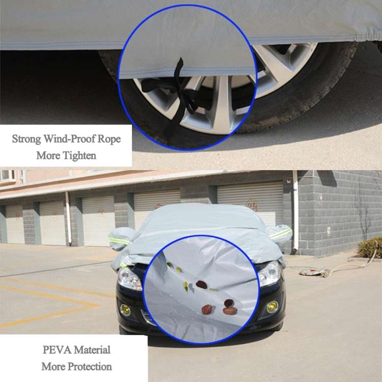 PEVA Anti-Dust Waterproof Sunproof Sedan Car Cover with Warning Strips, Fits Cars up to 4.9m(191 inc