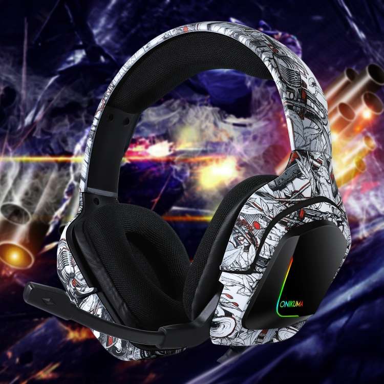 ONIKUMA K20 PS4 Surround Sound Bass PC Gamer Headphone with Microphone, RGB Light(Black Gray)