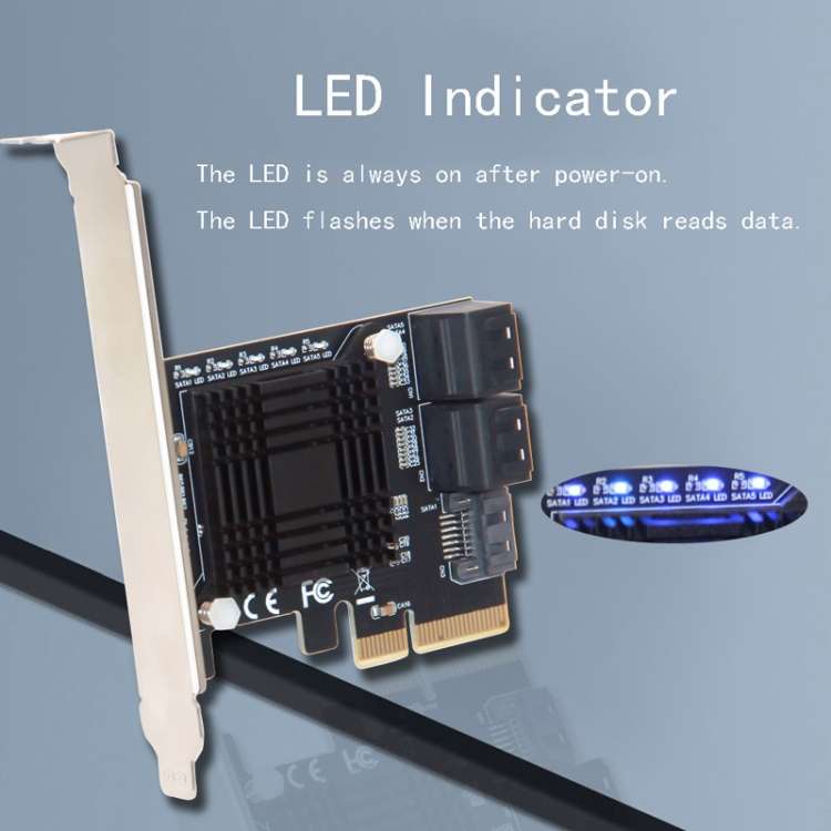5 Ports SATA 3.0 to PCIe Chip 4X Gen 3 Expansion Card with Heatsink