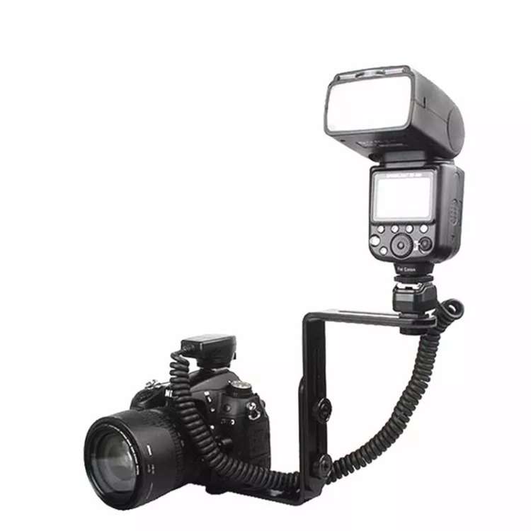 NST-6494 Aluminum Alloy 1/4 inch Hot Shoe Adapter Camera Double L shape Camera Flash Bracket