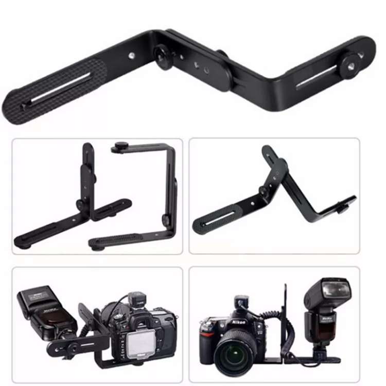 NST-6494 Aluminum Alloy 1/4 inch Hot Shoe Adapter Camera Double L shape Camera Flash Bracket