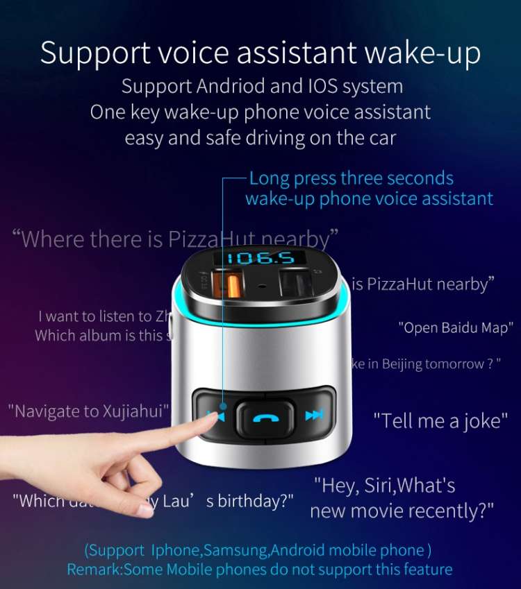 BC41 Multi-Functional MP3 Player, Bluetooth Receiver, USB Charger, Automobile Cigarette Lighter(Silv