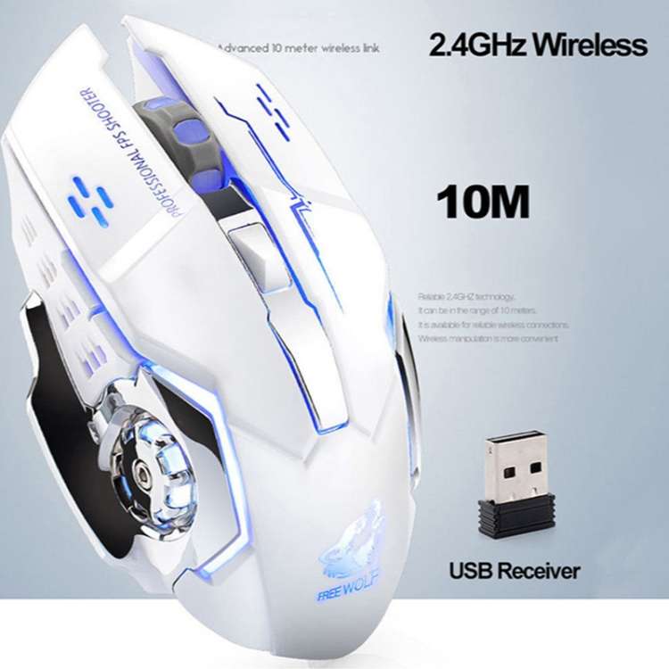 FREEDOM-WOLF X8 2400 DPI 6 Keys 2.4G Wireless Charging Silent Luminous Gaming Mechanical Mouse(Black