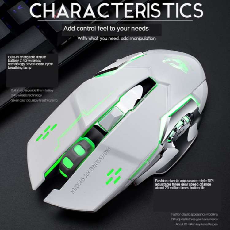 FREEDOM-WOLF X8 2400 DPI 6 Keys 2.4G Wireless Charging Silent Luminous Gaming Mechanical Mouse(Black
