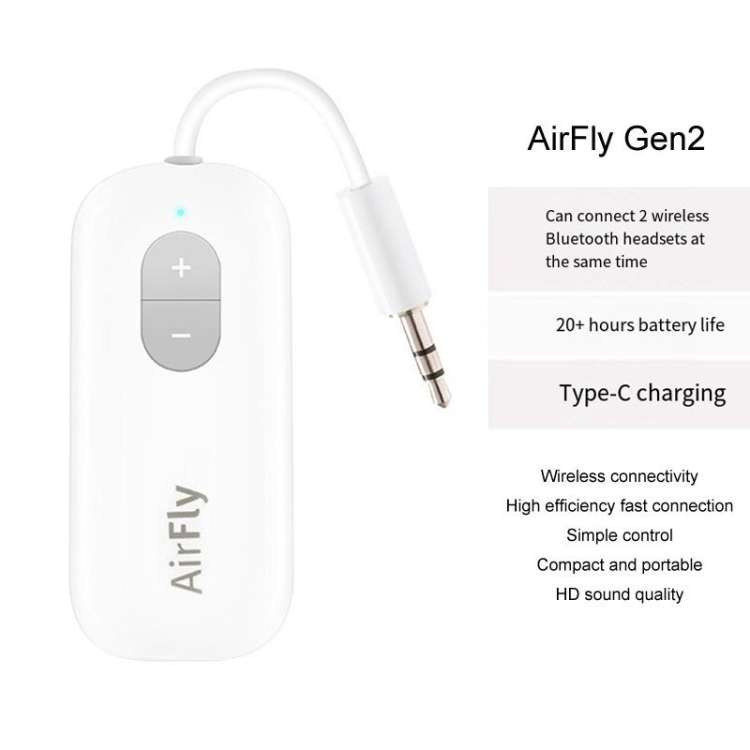 Airfly Gen 2 For Apple Bluetooth Earphones AirPods Adaptor Connector Bluetooth Transmitter