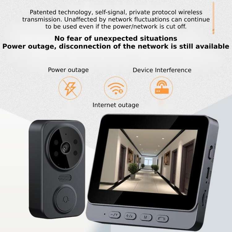 Wireless 2.4G Visual Intercom Doorbell 4.3 inch IPS Screen with Camera Monitor Night Vision