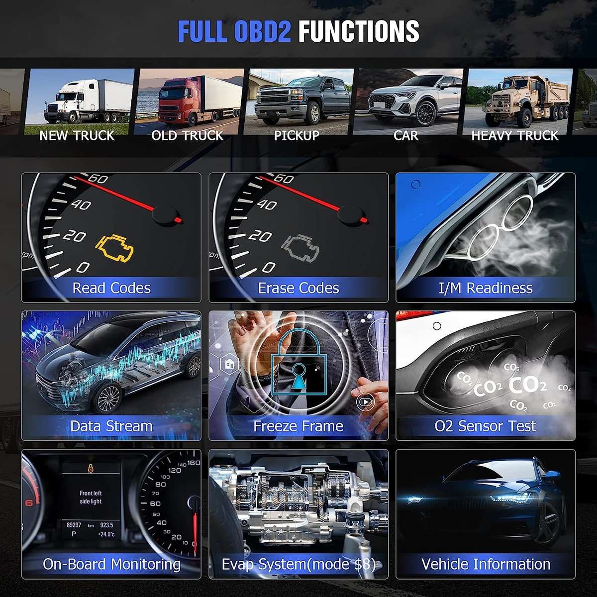 HD10 12V-24V 2 in 1 Full Systems Diagnostic Scan Tool OBD2/HDOBD/EOBD Scanner