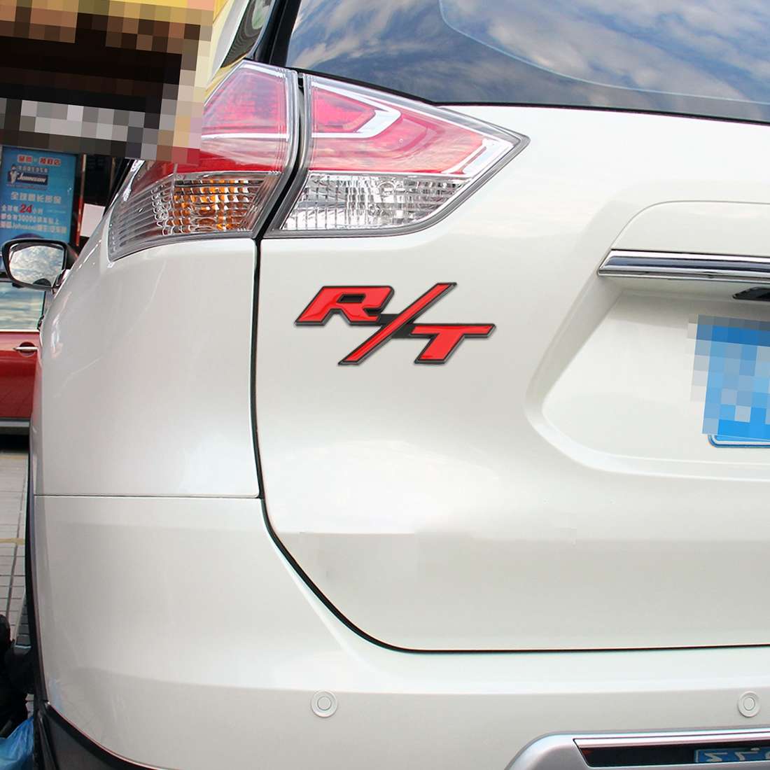 Car R / T Personalized Aluminum Alloy Decorative Stickers, Size:10.5 x 5cm (Black Red)