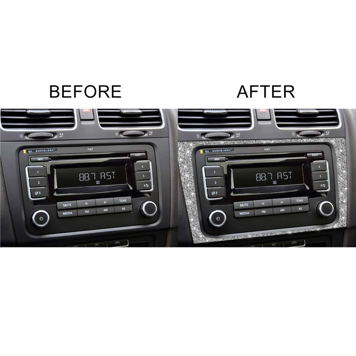 Car CD Panel Diamond Decoration Cover Sticker for Volkswagen Golf 6 2008-2012, Left and Right Drive