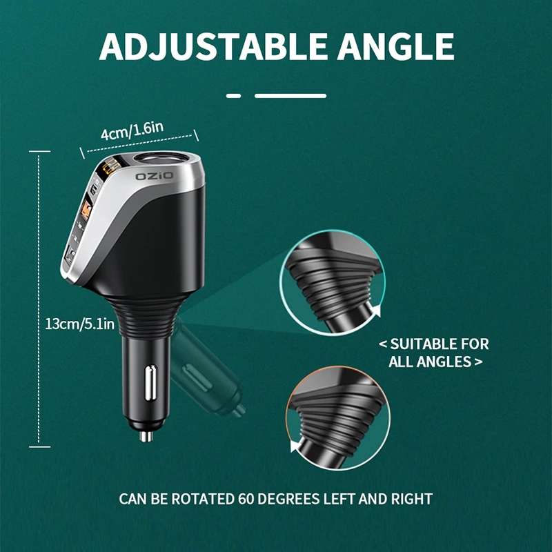 Ozio DY48TC 188W Type-C + USB Dual Port Multi-function Car Charger with Cigarette Lighter (Orange)