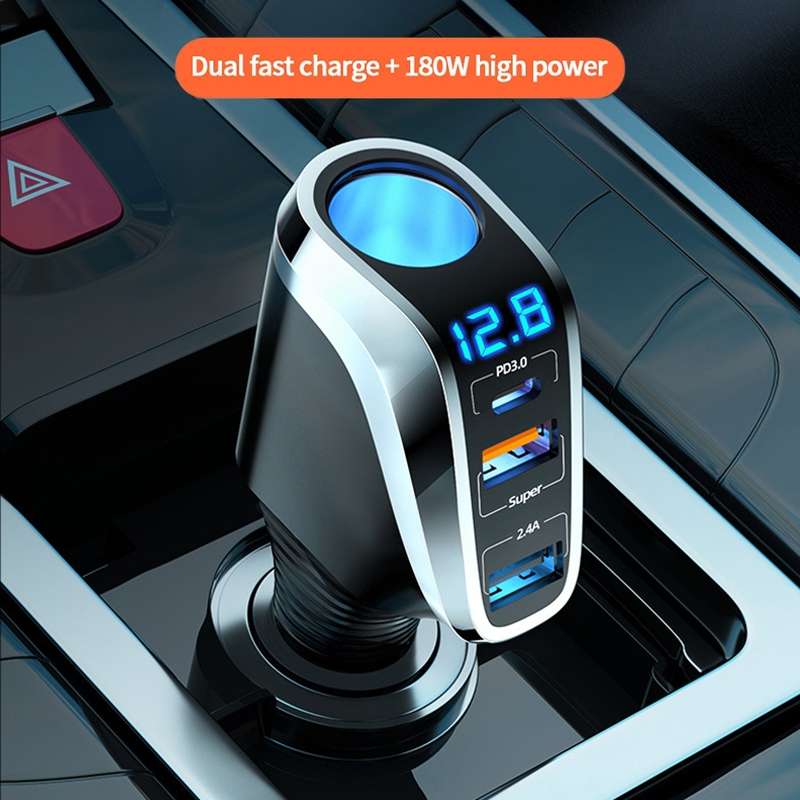 Ozio DY48TC 188W Type-C + USB Dual Port Multi-function Car Charger with Cigarette Lighter (Orange)