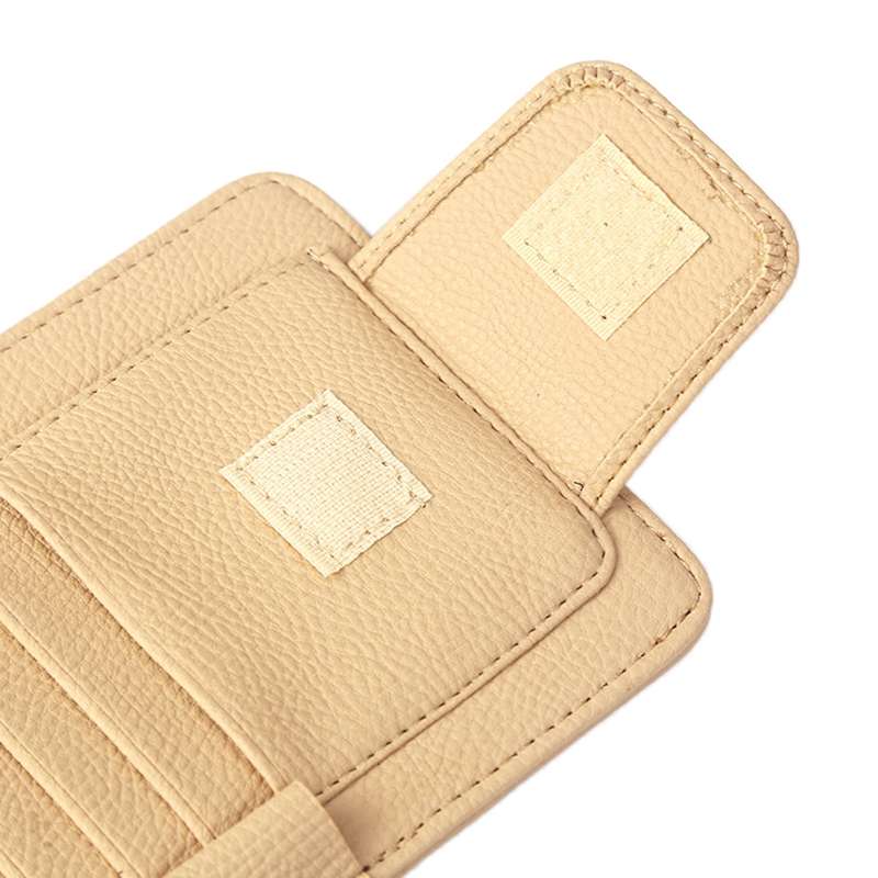 Multifunctional Car Litchi Pattern Glasses Holder Sun Visor Bill Holder (Beige)