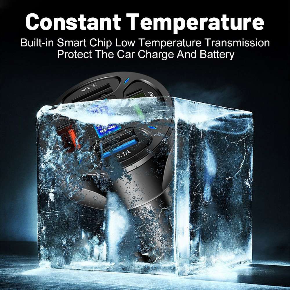 66W 4 in 1 Digital Display Fast Charging Car Charger with Voltmeter (Black)